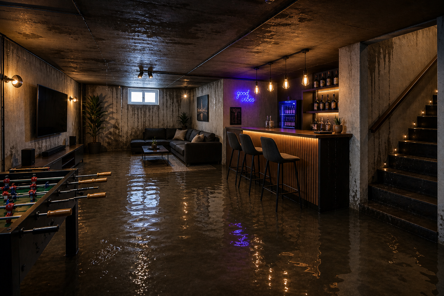 Before — Burst Pipe · Basement