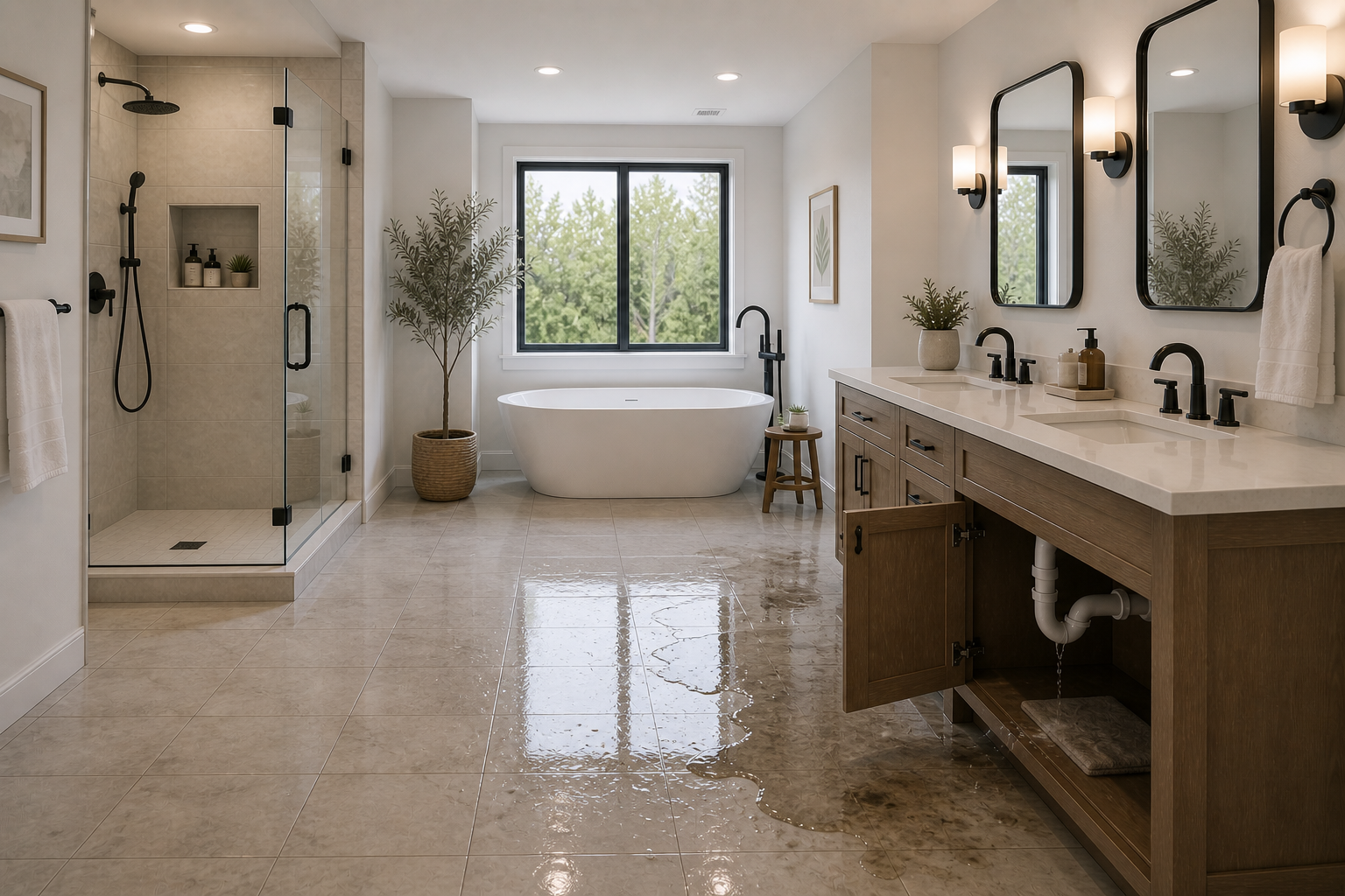 Before — Shower Leak · Bathroom