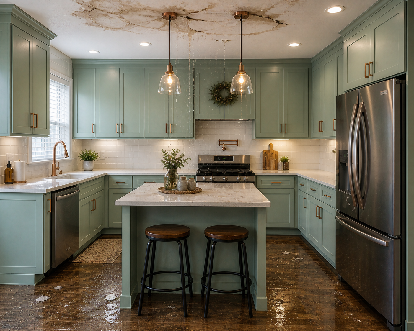Before — Burst Pipe · Kitchen