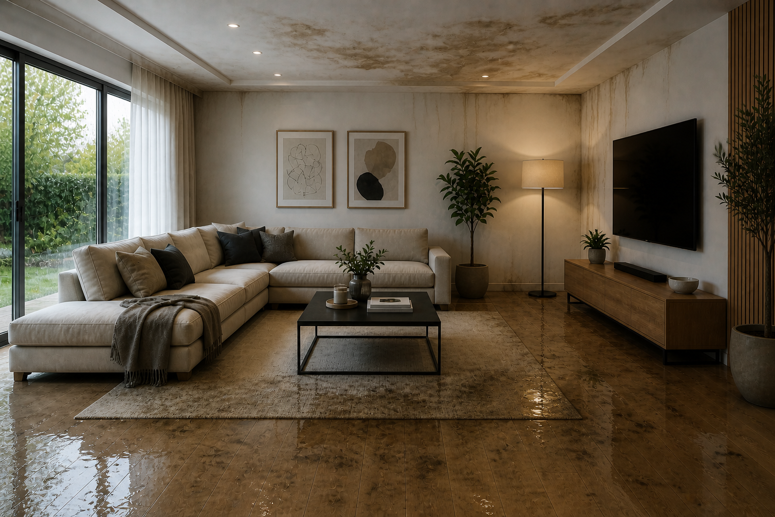 Before — Living Room Water Damage